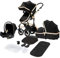 Baby Buggy, Baby Pram, Pushchair, 3 in 1 Travel System, Foldable Stroller, Lightweight Folding All in One Stroller, Portable Baby Carriage for Newborns and Toddlers Aluminium Frame Black - Rose Gold