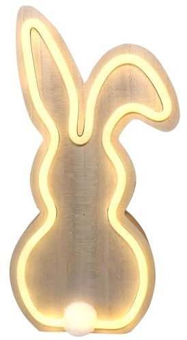 Recitem LED Neon Osterhase aus Holz warmweiß 30cm batteriebetrieben Osterdeko (2 Stück)