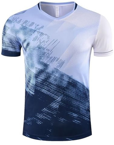 Herren Sport Tops Atmungsaktiv Badminton Tennis Volleyball Training T-Shirt Jersey Kurzarm Training Shirts Outdoor Running Sportbekleidung (DE/NL/SE/PL, Alphanumerisch, L, Regular, Regular, Blau)