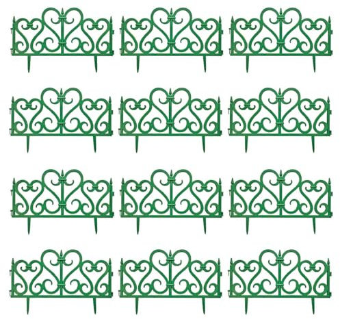 Tradineur - Pack de 12 Vallas de plástico Decorativas de jardín, Borde para césped, Plantas, Flores, decoración de Exterior (Verde - 60 x 28 cm)