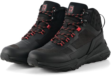RIDEIRON Motorradschuhe Herren Wasserdichte Motorradstiefel CE-geprüft | Rutschfeste Atmungsaktive Street Casual mit Schnürsenkelaufbewahrung Knöchelstütze Schaltpolster Schwarz 40-46