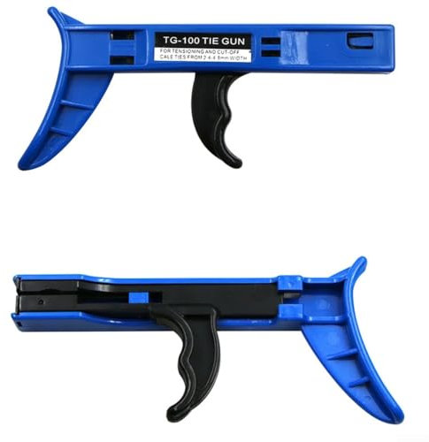 Outil d'attache de câble en plastique - Tendeur automatique - 161 mm de long - Bleu - Pour attaches de 2,4 à 4,8 mm de large - Tension réglable - Poignée de roue - Découpe automatique - Gestion des