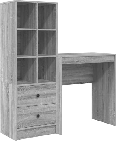 vidaXL Schreibtisch mit Stauraum Grauer Sonoma Holzwerkstoff Kompaktes Design für Heimbüro Schreiben Lernen Moderner Schreibtisch mit Schubladen