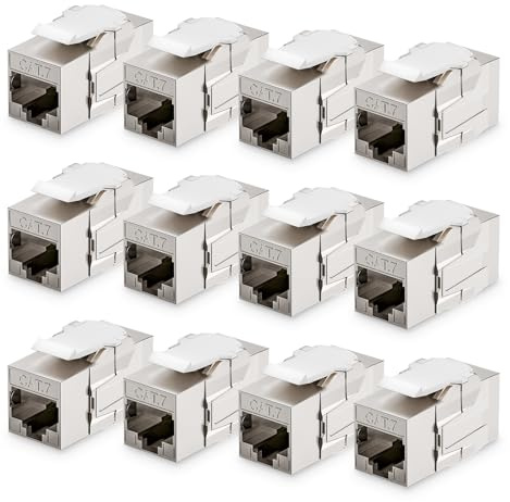 LEENUE 12 Stück Geschirmt keystone rj45 kupplung Cat7, 10Gbps/600MHz, Vergoldet Keystone Modul für CAT7 CAT6A CAT6 Verlegekabel, rj45 buchse für Patch Panel, Netzwerkdose.