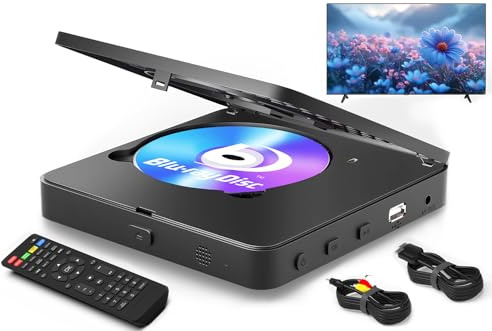 Lettore Blu Ray 1080P Blu-ray Disc Player per Home Cinema, Dolby Audio/DTS, riproduce tutti i DVD e Regione A 1 Blu Rays, supporta chiavetta USB da 128 GB, con cavo di connessione HDMI e uscita AV