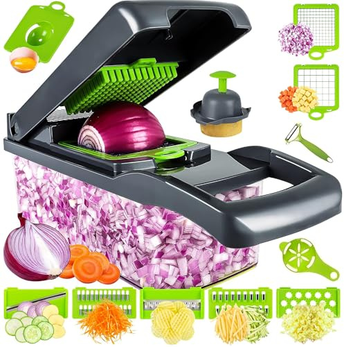 SHUJA Vegetable Chopper 16-in-1 Multifunctional Food Dicer | 33×12×13CM Professional Salad Chopper & Slicer with Stainless Steel Blades & Safety Handle for Kitchen Meal Prep & Cooking Veg Chopper