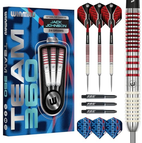 WINMAU Darts-Team 360 – Rebecca Allen | Jack Johnson | Cori Wiltshire – 24 g professionelles Dart-Set aus 90 % Stahlspitze, Wolfram | inklusive Vecta-Schäfte (Dart-Schäfte) | extra dicke 100