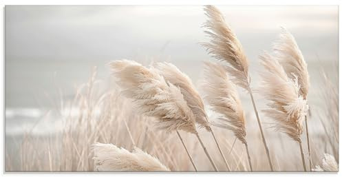ARTLAND Wanddeko Glasbilder Wandbild Glas Bild 60x30 cm boho deko aesthetic room decor Pampasgras Schilf Strand Meer U5PE