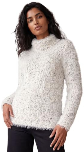 Roman Originals Fluffy High Neck Knit Jumper for Women UK - Ladies Everyday Autumn Winter High Neckline Comfy Soft Evening Vacation Work Party Night Out - Ivory - Size 18