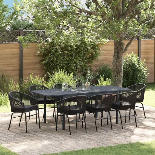 Teenpull Garten Essgruppe 9-teilig Schwarz Poly Rattan, ausziehbarer Tisch 140-211.5cm, wetterfestes Outdoor Dining Set für Terrasse, Balkon