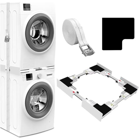 Wintem - Set zur Überlappung von Waschmaschine und Trockner 46-66 cm mit rutschfesten Silikonpolstern, einfache Montage mit Ratschenriemen, platzsparende Universalhalterung, strapazierfähig