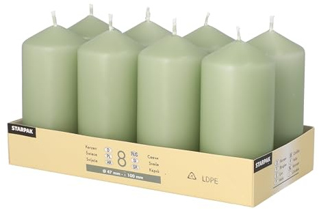 8 Stumpenkerzen Ø 47 mm · 100 mm jadegrün
