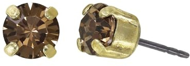 Konplott: Ohrstecker Black Jack, klassische runde Kristallohrstecker in Krappenfassung, für Damen/Frauen (smoked topaz)
