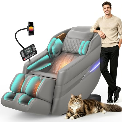 Gegcucey 3D SL-Track-Massagesessel, Ganzkörper-Massagesessel mit 8 Luftkammern, Heizfunktion für Beine und Taille, Fußrollenmassage, KI-Sprachsteuerung und Bluetooth-Lautsprecher, Zero-Gravity-Modus