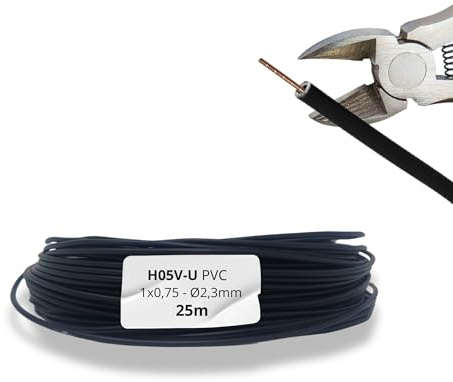 HALOTEC Cavo elettrico unipolare rigido, 1 x 0,75 mm², nero, 25 m, in rame e isolamento in PVC, ideale per installazioni elettriche residenziali, industriali, ad alta resistenza, H05V-U