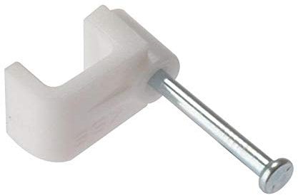 ForgeFix Cable Clips - Flat | BellWire | White Plastic Clip, Zinc Plated Nail | Box 100
