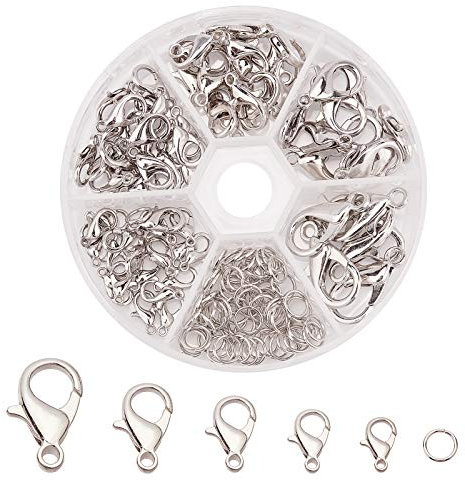 PH PandaHall 1 Kasten Karabinerverschlüsse Platin Farbe Schmuckverschlüsse Karabiner Schnallen und Eisen Ringe Springen Schmuck Karabiner Verschluss für Halsketten Armband Ohrring Schmuckherstellung