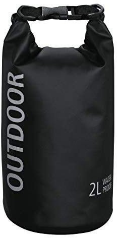 Hama wasserdichter Packsack, 2 l, Dry Bag mit Rolltop Verschluss, Trageriemen, (wasserdichter Seesack aus Tarpaulin, wasserfeste Outdoor Tasche für Rafting, Kajak, Camping) schwarz