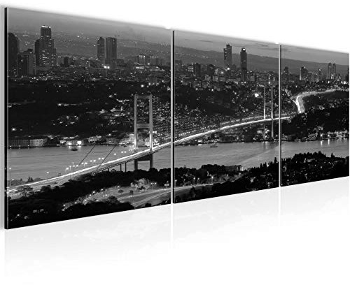 Runa Art - Bilder Istanbul Türkei 120 x 40 cm 3 Teilig Wandbild auf Vlies Leinwand Schwarz Weiss Mehrteilig Modern 603833c