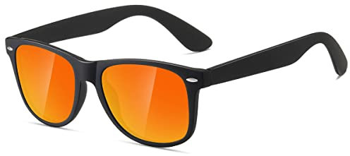 kimorn Polarisierte Sonnenbrille Klassische Unisex Horn Umrandet 80's Retro Eyewear AE0300 (Schwarz&Rot, 52)