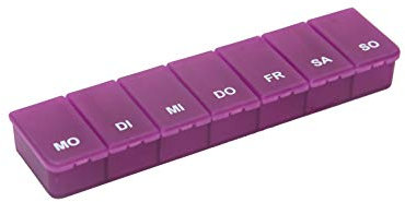 Pillendose Tablettendose Pillenbox 7 Tage, 7 Fächer (Transparent/Violett)