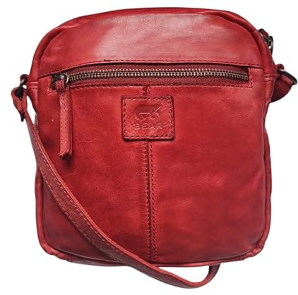 Bear Design Unisex Leder Tasche Umhängetasche Crossbody Vinatge Leder Used Look, Damen Schultertasche klein