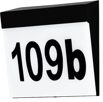 Kwazar Luminaire - Lampada per Numero Civico Illuminato - E27 Fino a Max. 40W, IP44 - Lampada da Parete per Esterni con Lettere e Numeri Autoadesivi - In Acciaio Inossidabile e Plastica - NEVILLE Nero