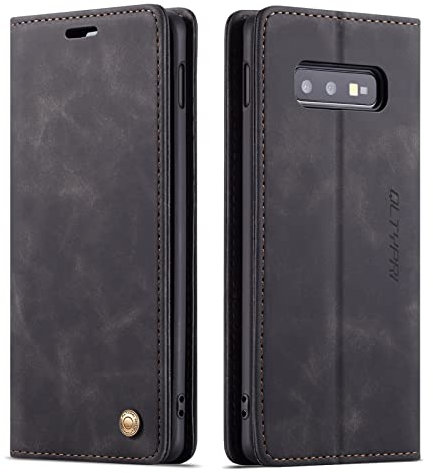 QLTYPRI Case for Samsung Galaxy S10e, Vintage PU Leather Wallet Case Card Slot Kickstand Magnetic Closure Shockproof Flip Folio Case Cover for Samsung Galaxy S10e - Black