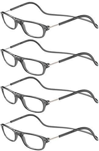TBOC Pack: Lesebrille Lesehilfe für Herren Damen - [Pack 4 Einheiten] Dioptrien +4.00Grau Fassung Stärke PC Handy Faltbar Einstellbar Frau Mann Magnetverschluss Clip Alterssichtigkeit Presbyopie