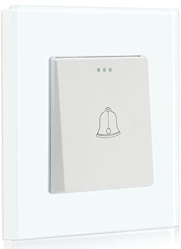 BSEED Interruptor de botón pulsador de timbre Interruptor de pared de panel de vidrio de cristal 16Amp 250V Timbre Blanco