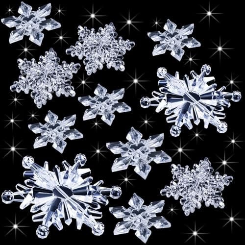 35 Stück Klare Acryl Kristall Schneeflocken Ornamente Weihnachtsbaum Anhänger DIY Weihnachten Dekoration (Klar)