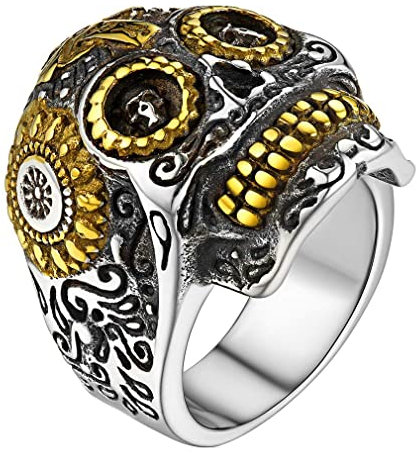 FaithHeart Totenkopf Schädel Fingerring Herren Edelstahl Biker Bandring Skelett Siegelring mit Geschenkebox für herren männer jungen