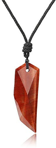 COAI Geschenkideen Unisex Spitzer Anhänger aus Rotem Tigerauge Wolfszahn Amulett Halskette