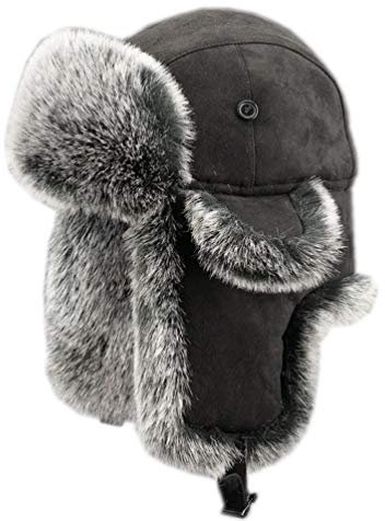 HAORUN Herren Trapper-Mütze, Sport, russischer Kosaken, Kunstfell, Wildleder, warm - Schwarz - MEDIUM