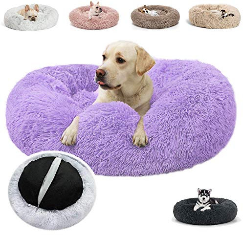JRUI Hundebett Orthopädisch für Mittelgroße Hunde, Waschbar Katzenbett Hundekissen, Rund Plüsch Hundesofa Hundekörbchen Katzenkissen Flauschig- lila Ø 60 cm