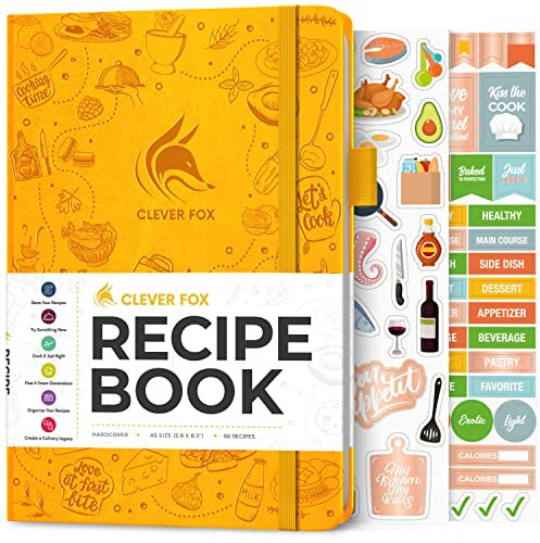 Clever Fox Rezeptbuch - Machen Sie Ihr eigenes Familienkochbuch, leeres Kochjournal zum Eintragen von Rezepten, A5 Hardcover, Platz für 60 Rezepte - Bernsteingelb (Englisch)