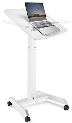 OCOMMO Mobiles Podium - Pneumatischer Stehpult mit 30 Grad neigbarer Oberseite, verstellbarer Podiumständer, Rednerpult tragbar mit Rollen, perfekt für Vorträge, Meetings und Computer-Nutzung, Weiß
