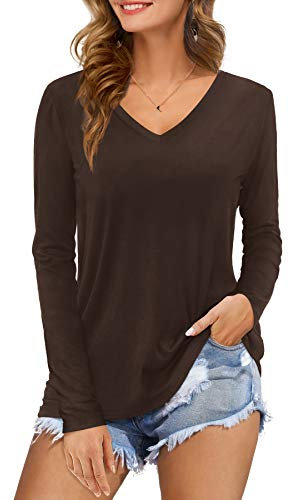 Florboom Tunic Tops for Women Longine Shirt Long Sleeve Blouses V Neck Blouse Brown Size 18 20