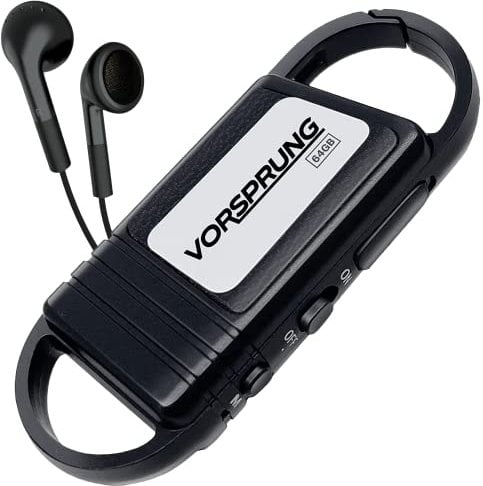 VORSPRUNG® 64GB Mono Audio Recorder with USB and Free Headphones, Secret Professional Dictaphone for Students and Meetings, Listening Device, Noise Reduction, Mini Voice Recorder - UK Seller (64GB)
