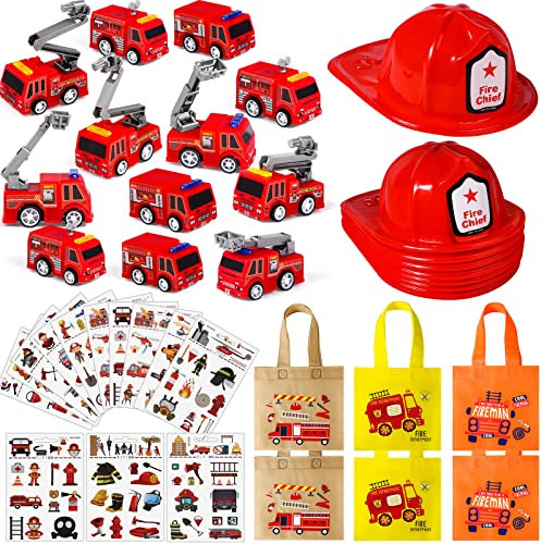 Tacobear 48 Stück Feuerwehrmann Party Mitgebsel Kindergeburtstag Give Aways Feuerwehrhelm Feuerwehrauto Geschenktüten Tattoos Feuerwehr Spielzeug Gastgeschenke für Kinder Jungen Mädchen