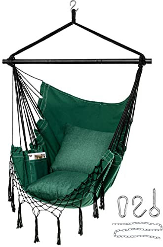 Jelofly Hängematte, großer Hängeseil, Schaukelstuhl mit Tasche, max. 159 kg, bequem für drinnen und draußen, Zuhause, Schlafzimmer, Garten, Sitzkissen nicht im Lieferumfang enthalten (grün)