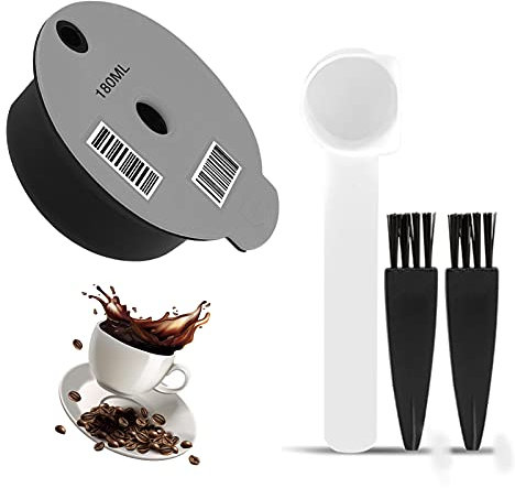 Cápsula de café recargable, filtro de café reutilizable, con tapa Slicone cuchara de café y 2 cepillos para accesorios de cafetera Bosch Tassimo (naranja, 180 ml)
