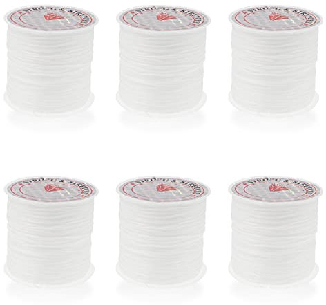 6 Rolls 0.8mm Flat Elastic Cord for Jewelry Making, 60m/65yard Elastic String for Bracelet, Stretchy Bead Cord, Stretch Thread Beading Cord for Necklace Beading Crafts, White