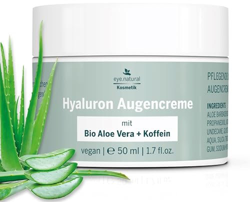 Eye Natural Anti-Aging Augencreme – 50ml mit Hyaluron, Bio Aloe Vera und Koffein – Vegane Augencreme gegen Falten, Schwellungen und Augenringe für die tägliche Augenpflege