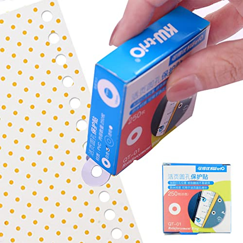 Loose-Leaf Paper Hole Reinforcement Ring Labels Stickers, 250 Pack Waterproof Self Adhesive Ring Hole Page Reinforcers Stickers for Office School Home