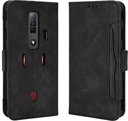 Baifu Lederhülle für Nubia Red Magic 7 Hülle, Flip Case Schutzhülle Handy mit Kartenfach Stand und Magnet Funktion als Brieftasche, Handyhülle für Nubia Red Magic 7, Schwarz
