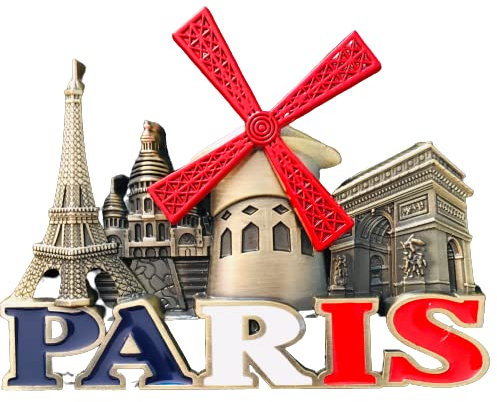 Le Moulin Tourne Magnet Paris Eiffelturm – Motiv rote Mühle mit allen anderen Monumenten aus Paris – Metall