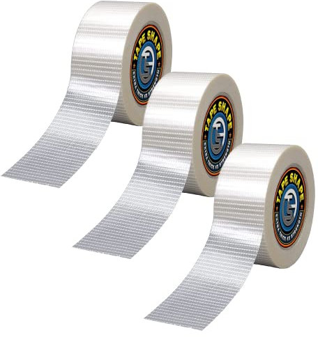 VL - Lot de 3 rouleaux de ruban adhésif renforcé bidirectionnel en fibre de verre - Ruban adhésif d'emballage robuste pour emballage de colis (75 mm x 50 m)