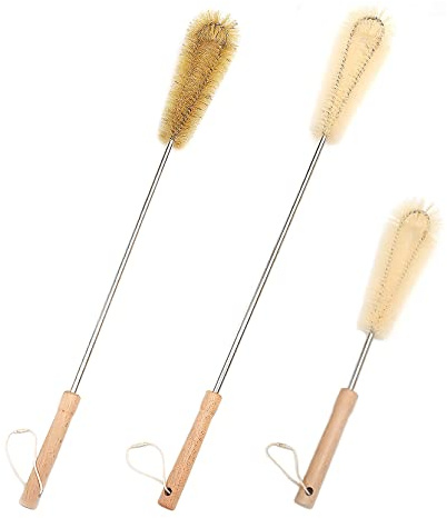 UPTALY 3 pcs Extra Long Bristle Brushes with Beech Wood Handle(24''/24''/15''), Nylon Kitchen Brush with Stainless Steel Pole, for Tall Bottle, Gallon Water Jug, Big Vessels, Floor Vase