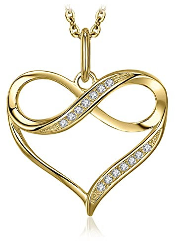 JewelryPalace Kette Liebe Herz Infinity Anhänger mit Zirkonia Stein Gold 45CM, Ketten Silber Halskette Damen Silber 925 Collier Damen, Ketten Unendlichkeit für Mädchen,Schmuck für Frauen Valentinstag